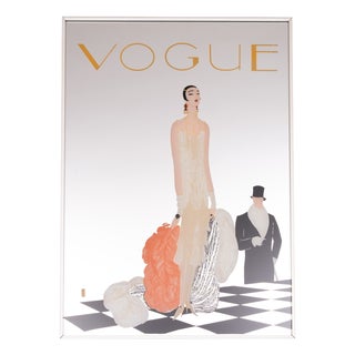 Vintage Framed Vogue Painted Mirror with Flapper Girl and Top Hat Gentleman, 1970 For Sale