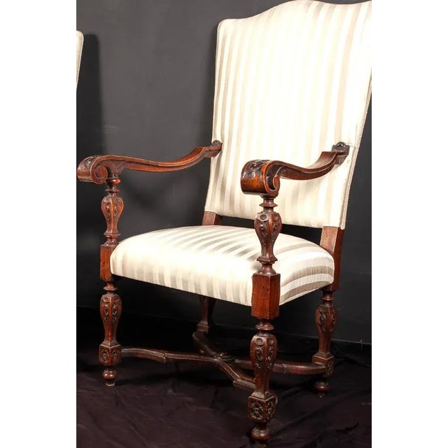 White Set of 19th Century Italian Walnut Carved Armchairs For Sale - Image 8 of 9