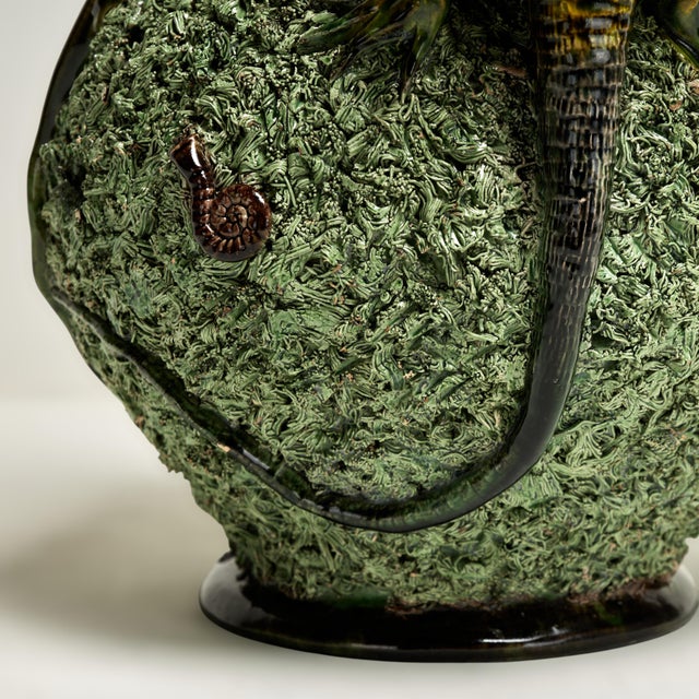 Green Antique Portuguese Palissy Majolica Pitcher With Lizards and Bugs For Sale - Image 8 of 14