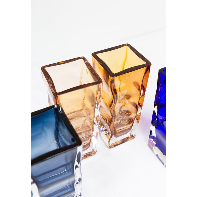 Swedish Glass Vases in Blue and Amber from Orrefors, Set of 4 For Sale - Image 6 of 17
