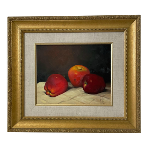 Original Oil on Canvas Framed Still Life Apples Fruit Painting Signed.