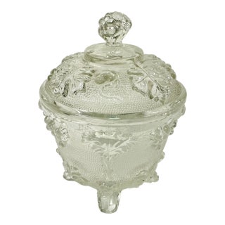 Early 20th Century Boho Chic Americana Pressed Glass Lidded Footed Candy Dish, Indiana Glass Attributed For Sale