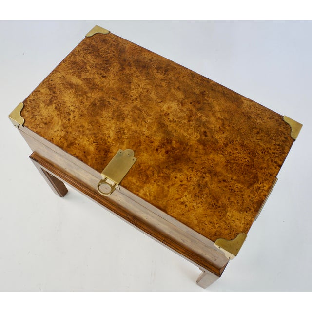 Vintage Book Match Burl Wood & Brass Storage Trunk Chest For Sale - Image 9 of 12