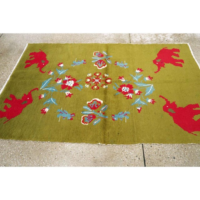 Galerie Shabab Collection Mid-20th Century Swedish Handmade Green Pictorial Rug With Elephants and Teddy Bears For Sale - Image 9 of 10