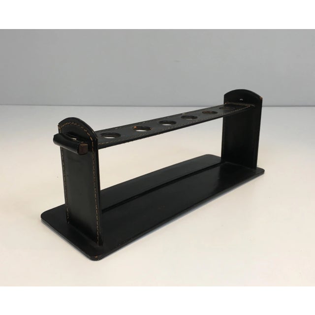1950s Jacques Adnet, Black Leather Pipes Displayer, French, circa 1950 For Sale - Image 5 of 12