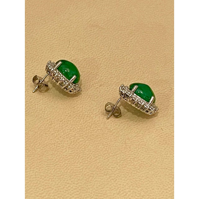 12 Ct Natural Emerald Zambia Cabochon & Diamond Stud Earring 14 Karat White Gold For Sale In New York - Image 6 of 18