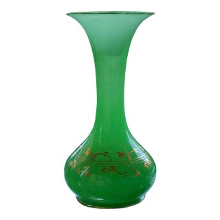 Antique French Green Opaline Glass Vase For Sale