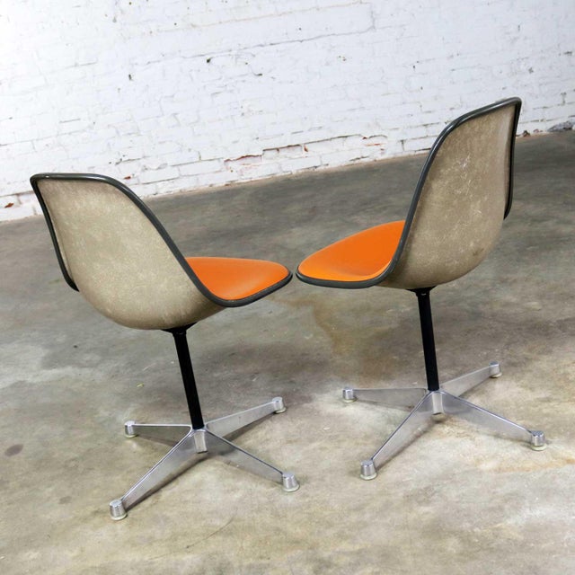 Eames for Herman Miller Orange Vinyl Upholstered Pivoting Side Shell