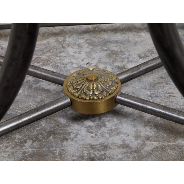 Silver French Midcentury Steel and Bronze Console Table with White Veined Marble Top For Sale - Image 8 of 12