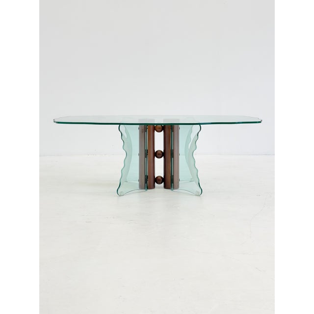 Vintage Postmodern Coffee Table with Corrugated Glass and Wooden Spheres, 1970s For Sale - Image 4 of 9