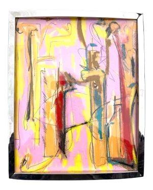 Contemporary Abstract Pastel Sketch Drawing by Erik Sulander, Framed