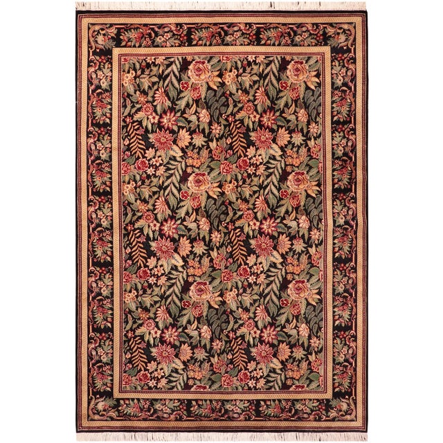 Shabby Chic Floral 1990's Pak-Persian Black/Red Wool Rug - 6'2'' X 9'5'' For Sale - Image 9 of 9