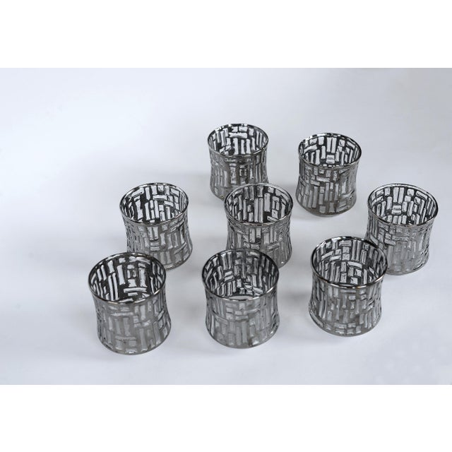 Vintage Libbey Brutalist Artica Platinum Glasses Lowballs With Caddy Barware - Set of 8 For Sale - Image 9 of 13