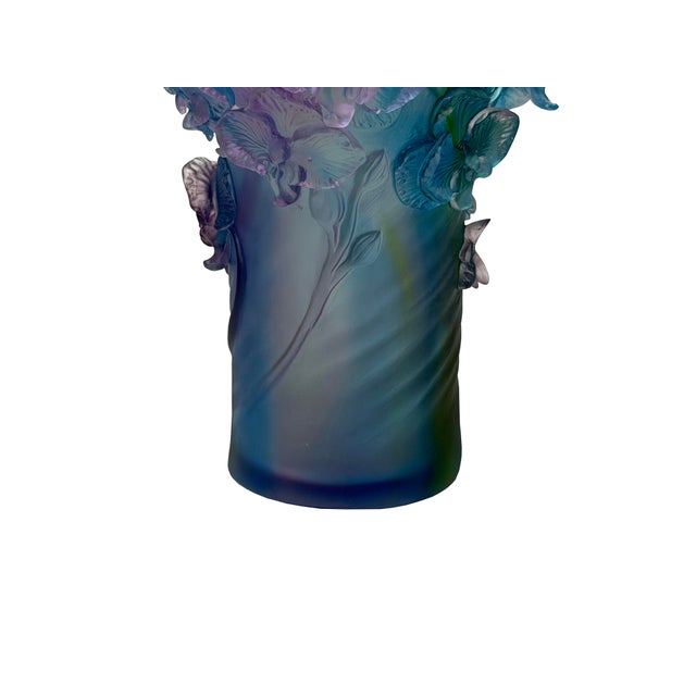 Glass Purple Blue Green Crystal Glass Orchid Blossom Vase Display Art For Sale - Image 7 of 13