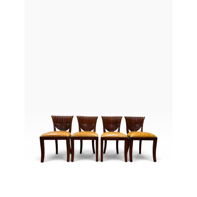 Brown Late 20th Century Maitland-Smith Hollywood Regency 5-Piece Game Table & Carved Shell-Back Chairs Set For Sale - Image 8 of 12