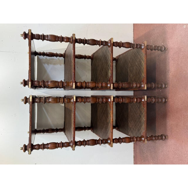 Pair of Four-Tier Anglo-Indian Leather, Brass & Rattan Étagères/ Shelves For Sale - Image 12 of 12