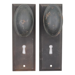Vintage Classic Black Steel Oval Door Knob Set For Sale