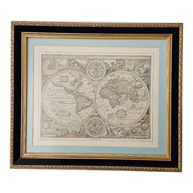 Vintage British Maritime Museum Greenwich Framed World Map 1626 Print by John Speed For Sale