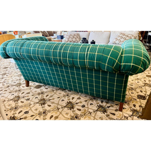 Early 21st Century Green Plaid Chesterfield Oversized Loveseat Sofa For Sale - Image 5 of 7