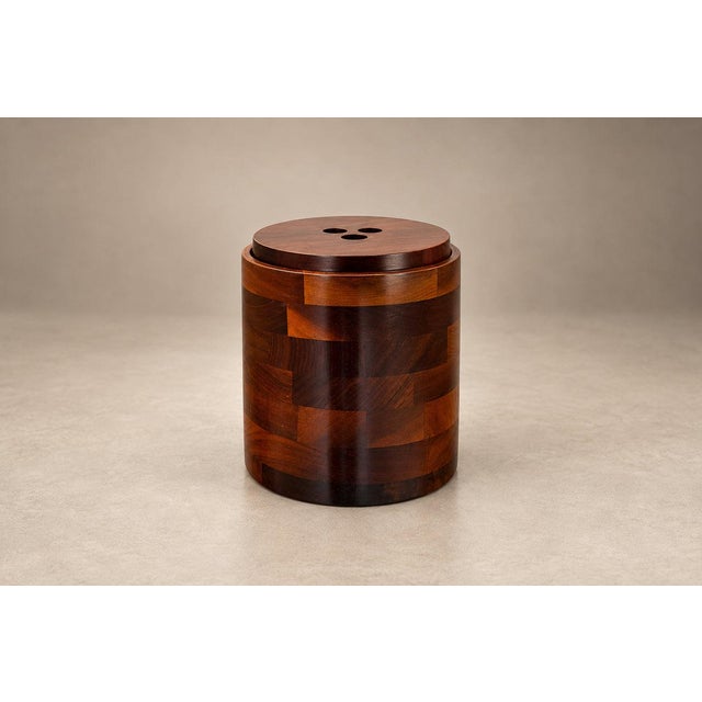 1960s Brazilian Modern Taqueado Ice Bucket in Imbuia & Pau Marfim by Tropic-Art For Sale - Image 4 of 18