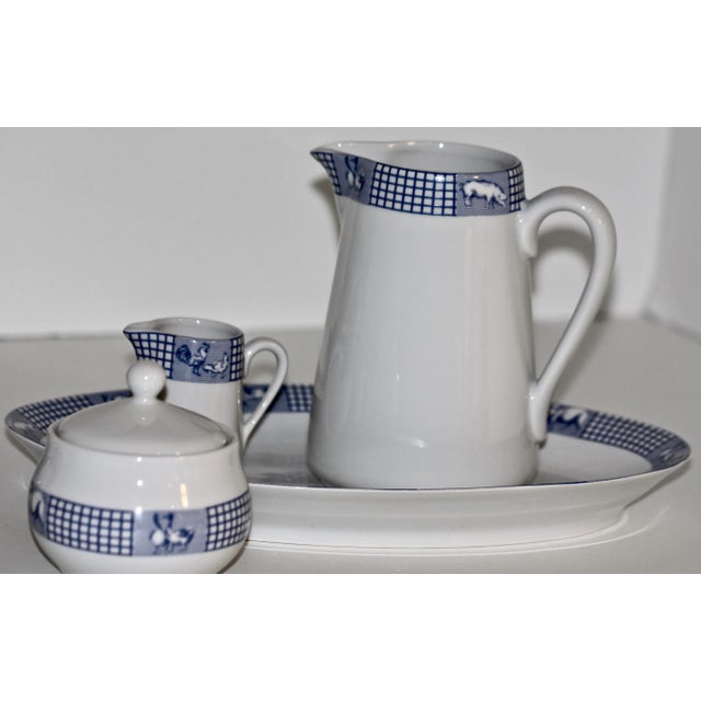 French Blue & White Porcelain Breakfast Service in the “Ferme D’Antan” Pattern by Jacques Coeur France – 24 Pieces For Sale - Image 4 of 12