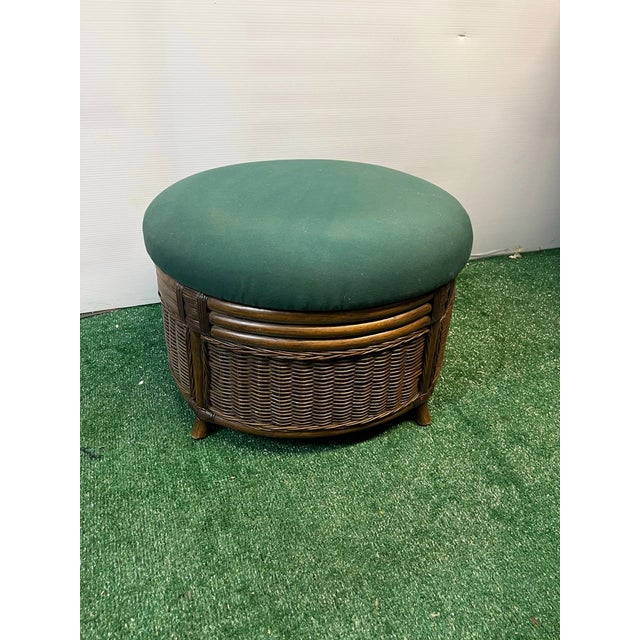Vintage MCM Wicker Ottoman With Overstuffed Cushion For Sale - Image 4 of 4