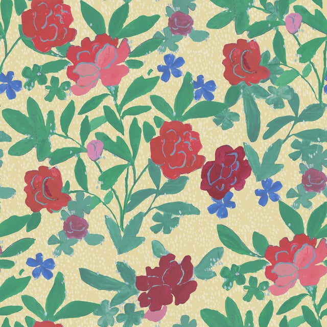Art Deco Floral Bouquet Wallpaper by Paule Marrot in Wheat For Sale - Image 3 of 3