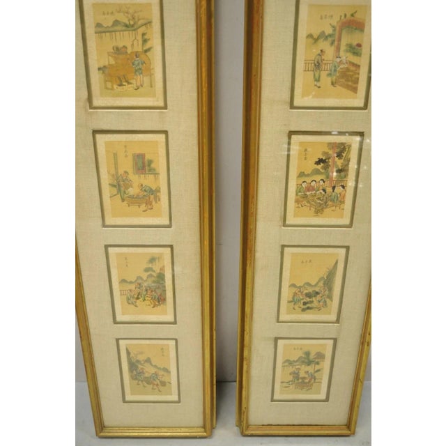 Chinoiserie Vintage Asian Oriental Framed Art Prints With Narrow Gold Frames - A Pair For Sale - Image 3 of 12