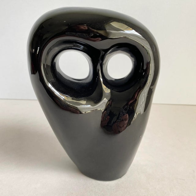Mid Century Modern 1960s Black Ceramic Owl Statue For Sale - Image 4 of 8