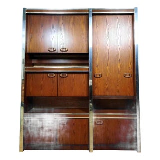 Scandinavian Two Modules Cabinet in Stained Ash and Chromed Metal, 1960 For Sale