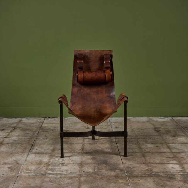 Mid-Century Modern Patinated Jean-Paul Rykaert Leather Sling Chair For Sale - Image 3 of 18