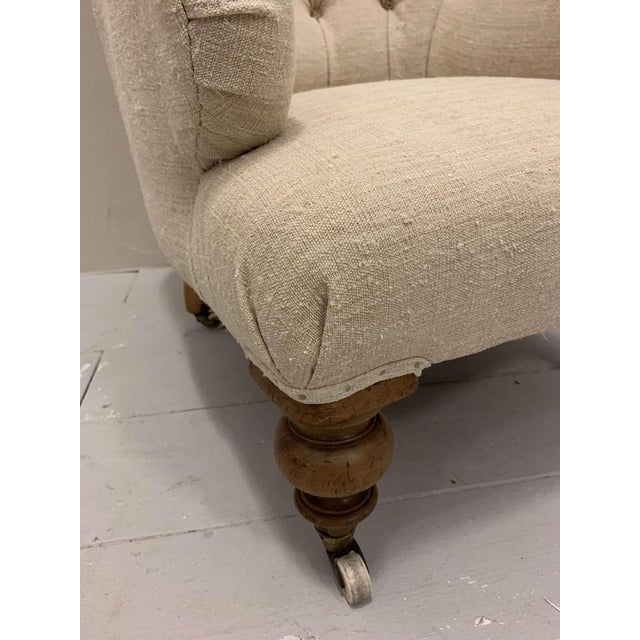Cream 19th Century Upholstered English Armchair with Buttoned Back For Sale - Image 8 of 17