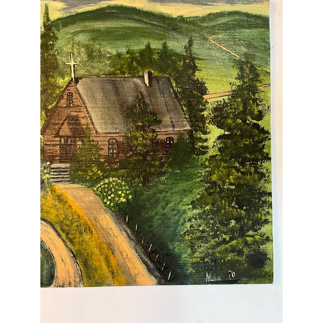 Paper Nellie Medford 1990 a Church in Thompson Cove North Carolina Oil on Canvas Board For Sale - Image 7 of 8