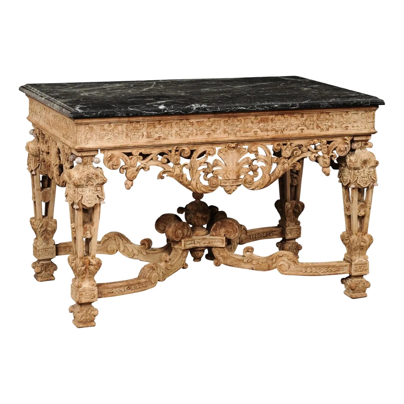Fabulously Carved French Table with Marble Top | Chairish