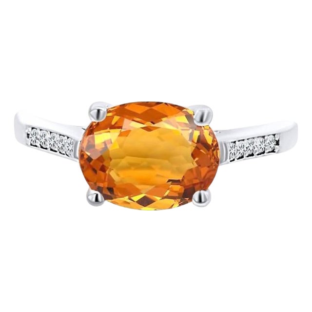 Natural Orange Sapphire Diamond Ring 6.75 14k W Gold 2.6 TCW Certified For Sale