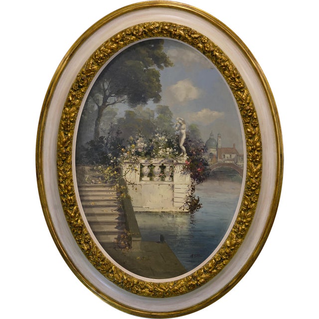 Antonio Celli, Romantic View of the Canal, Oil on Canvas For Sale - Image 7 of 7