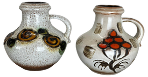 Pottery Fat Lava Vases Floral from Scheurich, Germany, 1970s, Set of 2