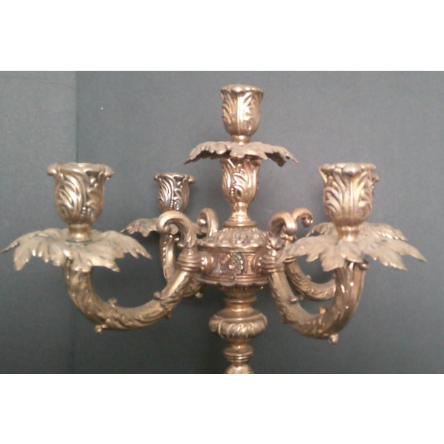 Vintage Old Retro Brass Candelabra Brevettato/European Style 5-Arm For Sale - Image 9 of 18