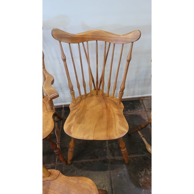 Nichols & Stone Windsor Traditional Fiddleback Maple Dining Chairs Set Six 1960s For Sale - Image 10 of 10