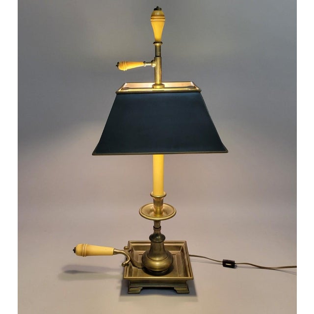 Metal Vintage Chapman Brass Bouillotte Lamp With Black Tole Shade For Sale - Image 7 of 8