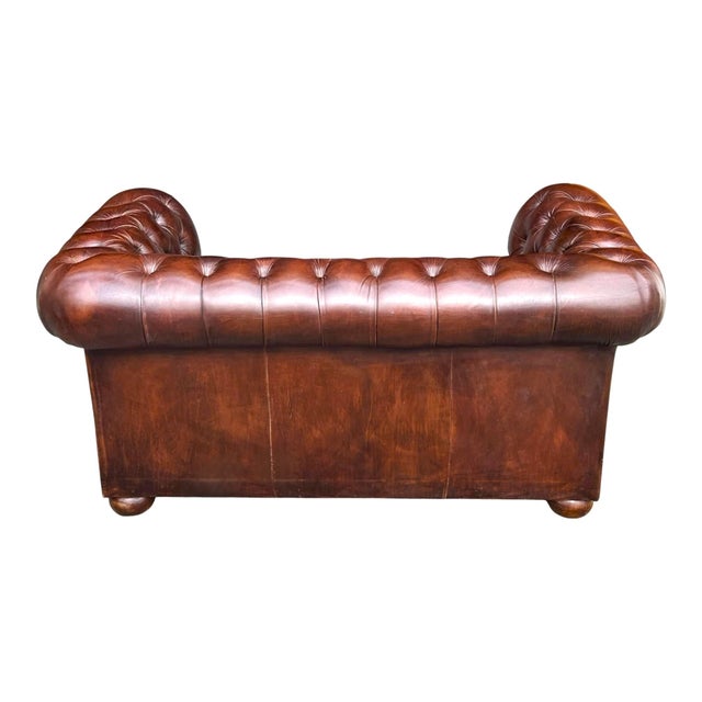 English Love Seat Vintage Chesterfield Leather For Sale - Image 9 of 16