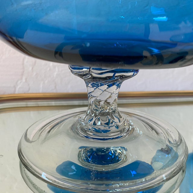 Glass 1960s Vintage Mid-Century Modern Italian Vimax Creations Blue Hand Blown Decanter & Cordial Digestif Glass Set - 7 Pieces For Sale - Image 7 of 13