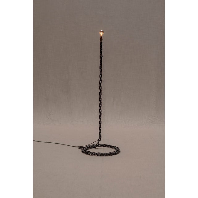 Black Artisan Chain Link Floor Lamp, France, 1960s For Sale - Image 8 of 8