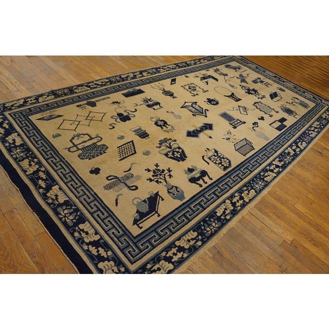 1850s Beige Background Antique Chinese Ningxia Rug With 100 Antiques Pattern For Sale - Image 4 of 10
