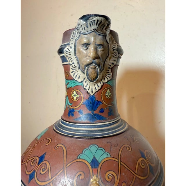 Huge Antique Handmade Armorial German Painted Pottery Beer Pitcher Stein Ewer For Sale - Image 15 of 18