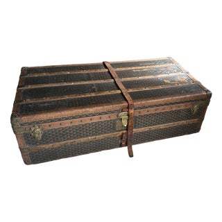 Antique Steamer Trunk in Chevron Canvas from Goyard, France, 1900 For Sale