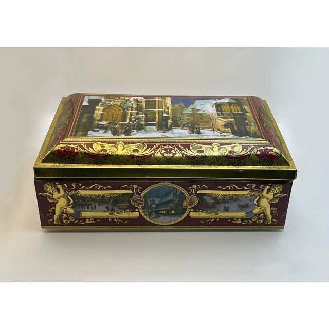 Mid 20th Century Red & Gold Schmitt Scenic Tin Box For Sale - Image 4 of 6