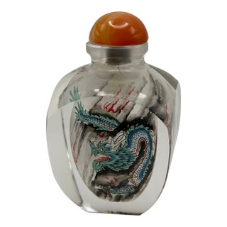Vintage Inside Painted Dragon Design Snuff Bottle For Sale