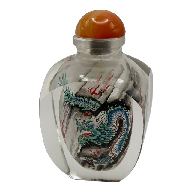 Vintage Inside Painted Dragon Design Snuff Bottle For Sale