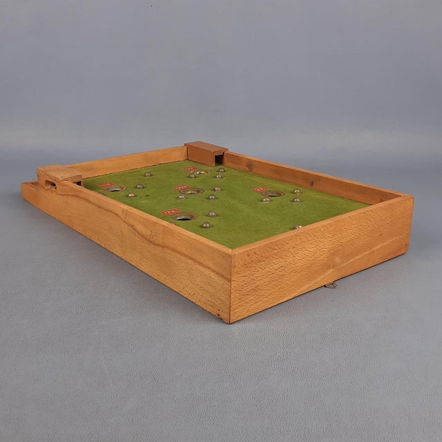 Wood Antique Bagatelle Pinball Game in Wood with Green Cloth from F.F.G.G., Early 1900s For Sale - Image 7 of 15